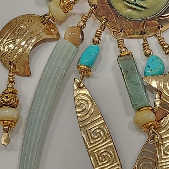 Rare Vintage Gold Tone Tabra "Celestial" Moon Face Pierced Dangle Earrings - Picture 8 of 8